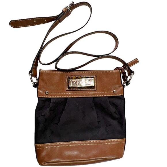 Chaps Small Crossbody Bag Adjustable Buckle Strap 3 Compartments Brown Black - Picture 1 of 11